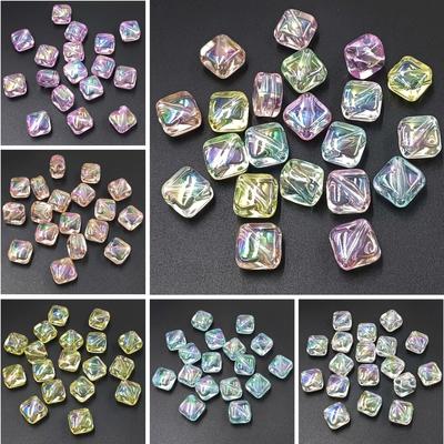 Necklace Making Acrylic DIY Bracelet Loose Beads Transparent Material Square Handmade Fashion Diagonal Hole Jewelry Accessories UV Dazzle Color 10pcs