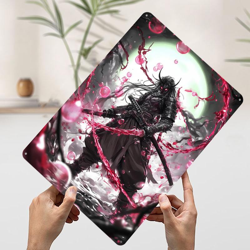 

Red Energy Japanese Samurai Tin Plaque Poster Customized Wall Art Retro Vintage Metal Signs for Man Cave Room Decoration Decor 20x30cm（7.8x11.8inch）