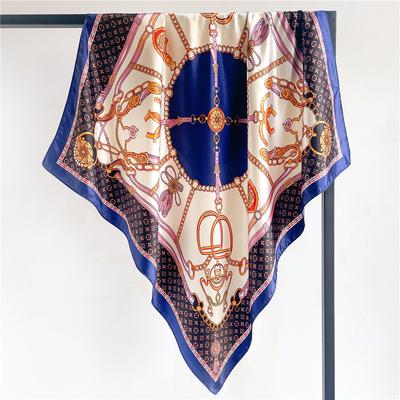 Simple Fashion Chain Satin Simple Silk Scarf Scarf Simulation Silk Scarf 90Cm Large Square Scarf Thin Headscarf Cover