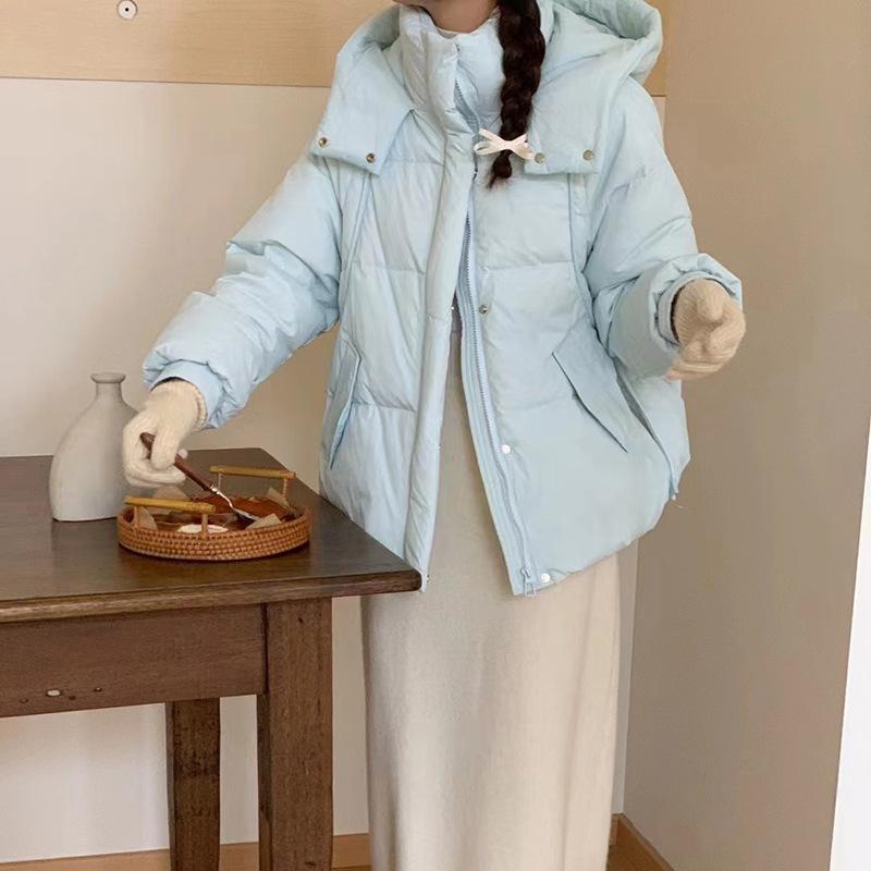 Hooded small down jacket women's 2024 winter new fashionable sweet arc warm white duck down jacket tide