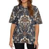 Dámská móda Neformální košile s potiskem s klopou a krátkým rukávem Dámské topy se zapínáním na knoflíky