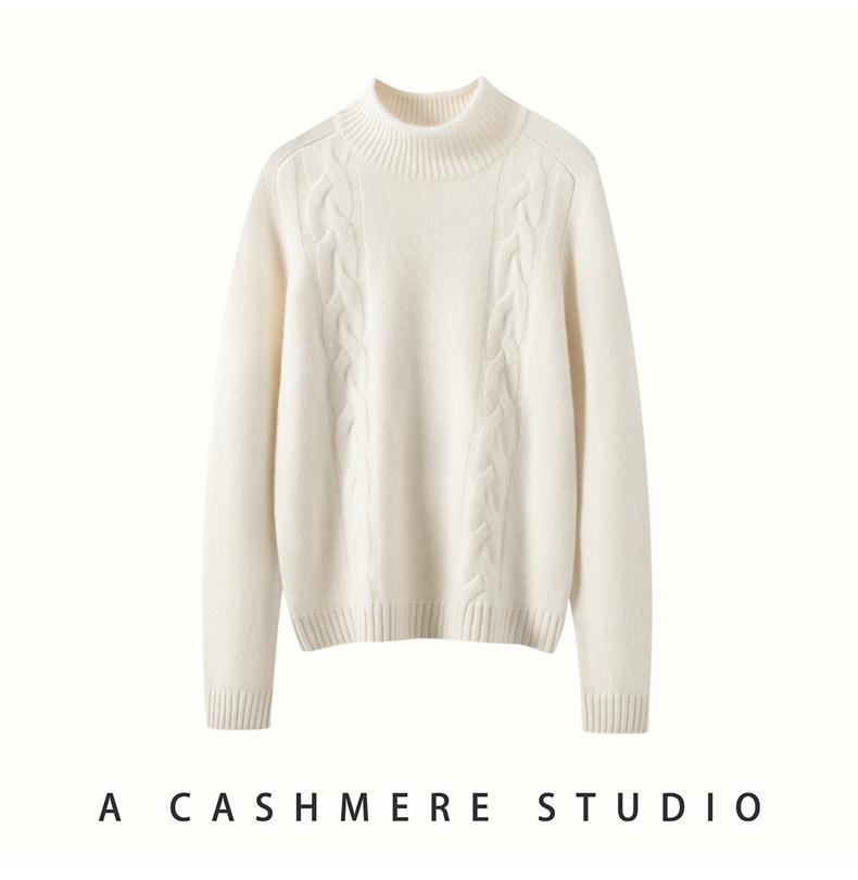 Five-Needle Three-Strand Cashmere Sweater: Autumn/Winter 2026 Thickened Turtleneck Women's Versatile Cable Knit Base Layer Sweater.