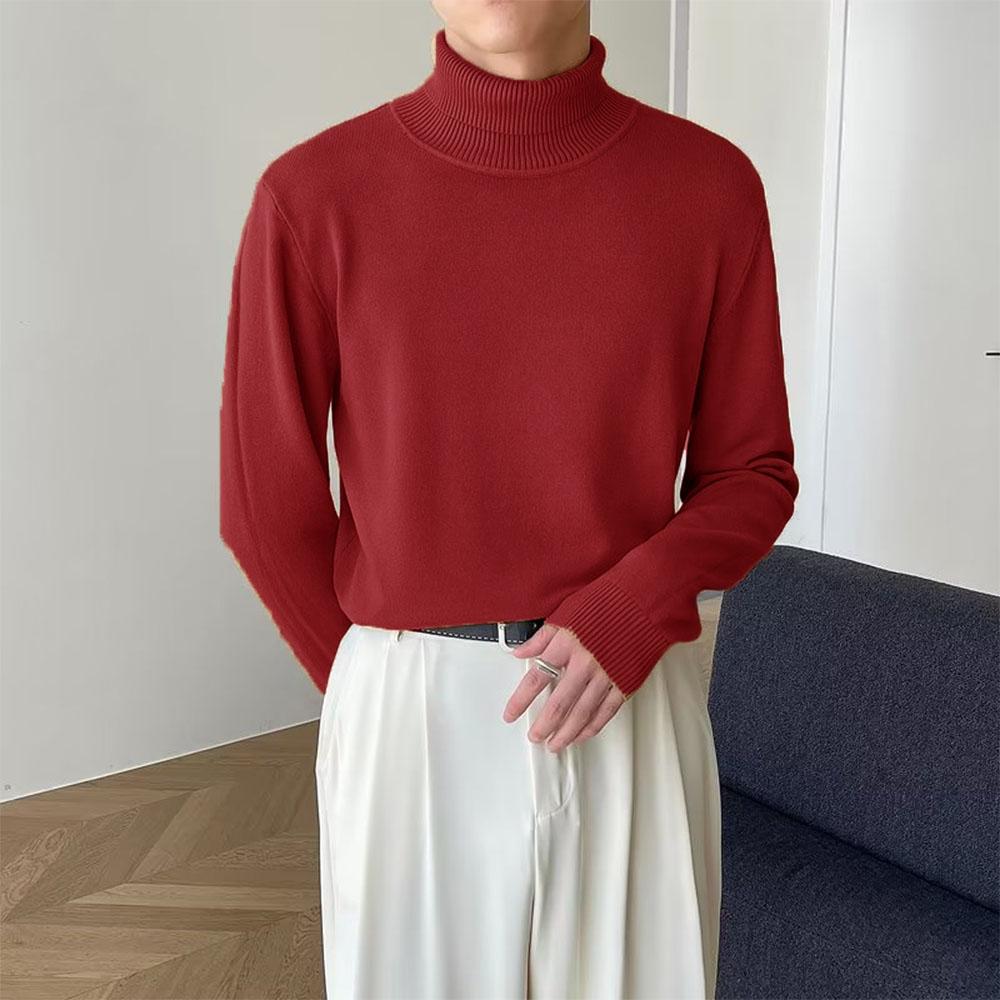 Vinterskjorte for menn, fleecegensere, casual genser, ensfarget, grunnleggende gensere med høy krage, koreansk trend, herremote