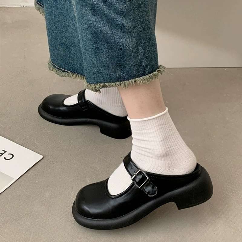 Flat-bottomed Bag Head Slippers, Thickened Summer Wear 2025 New Half-tray Single Shoes, British Style Shoes, Spring and Autumn