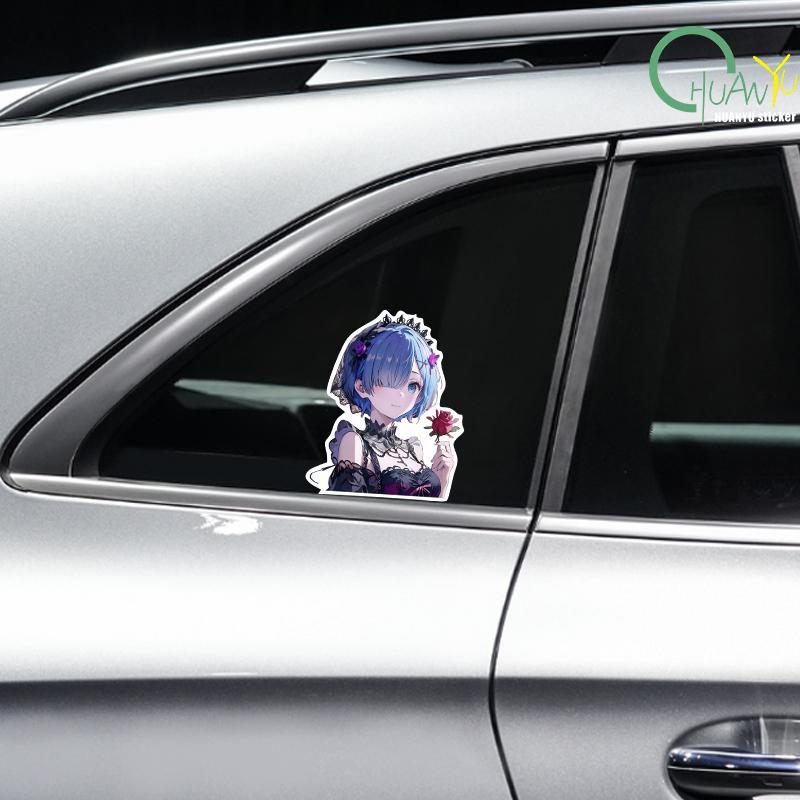 Dark Cute Girl Anime Car Sticker Motorcycle Bumper Car Window Reflective Waterproof Sticker Car Sticker