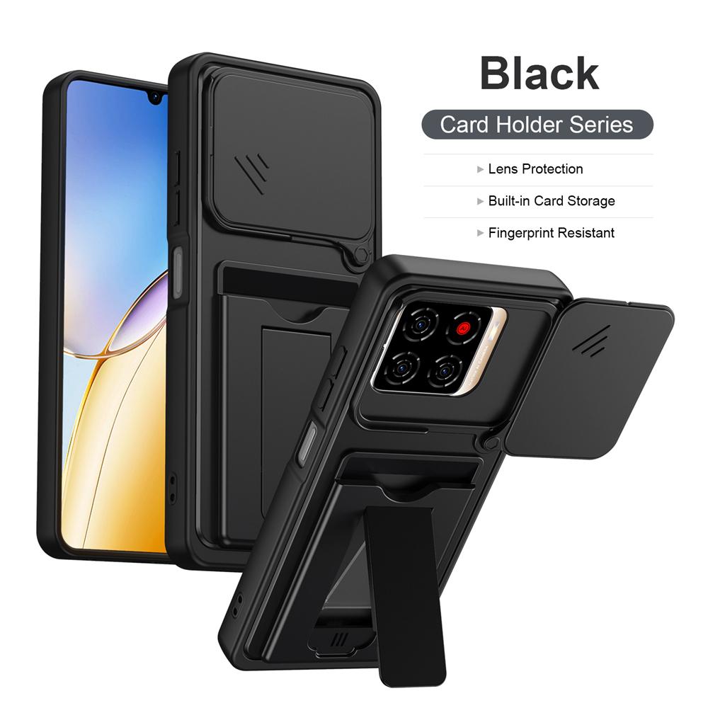 KEYSION Card Slot Holder Bag Phone Case for ZTE Blade A56 Slide Camera Protection Kickstand Shockproof Cover for Blade A56 Pro