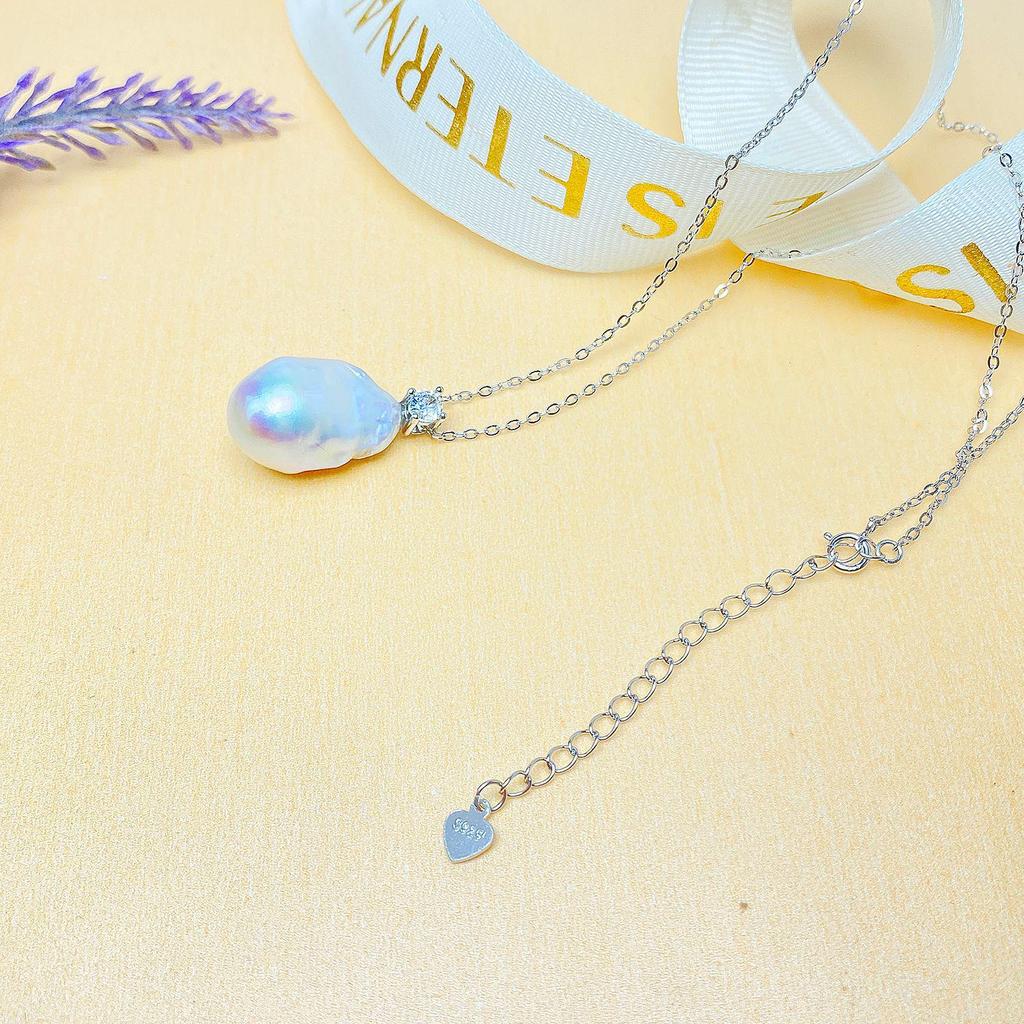 Elegant S925 Silver Baroque Freshwater Pearl Pendant Clavicle Chain Choker for Women