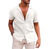 2026 Men's Casual Lapel Short-Sleeve Solid Color Cotton and Linen Shirt - European and American Style