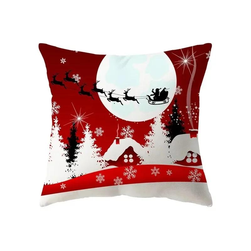 Christmas Theme Decorative Printed Pattern Cushion Cover Home Decor Living Room Sofa Pillow Bedroom Bedside Pillow