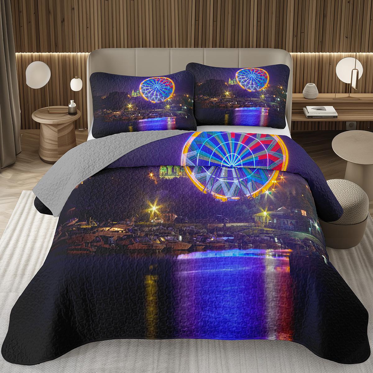 

Ferris Wheel Quilted Bedspread Full Queen Coverlet Amusement Park Bedding Set for Boys Girls Dreamy Happy Holiday Bedroom Decor EU Single(135*200cm)3pcs