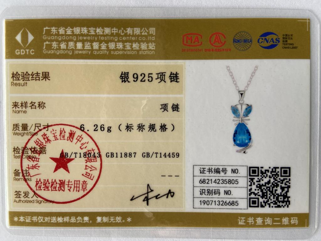 925 Sterling Silver Blue AAA Zircon Fashion Necklace Wedding Jewelry