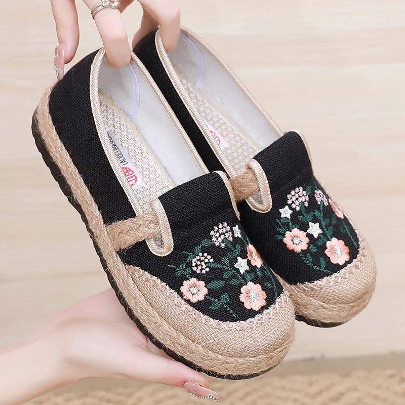 Fashion 2025 New Women's Linen Fabric Flat Shoes Ladies Casual Shoes Comfortable Low-Top Shoes Travel Casual Shoe