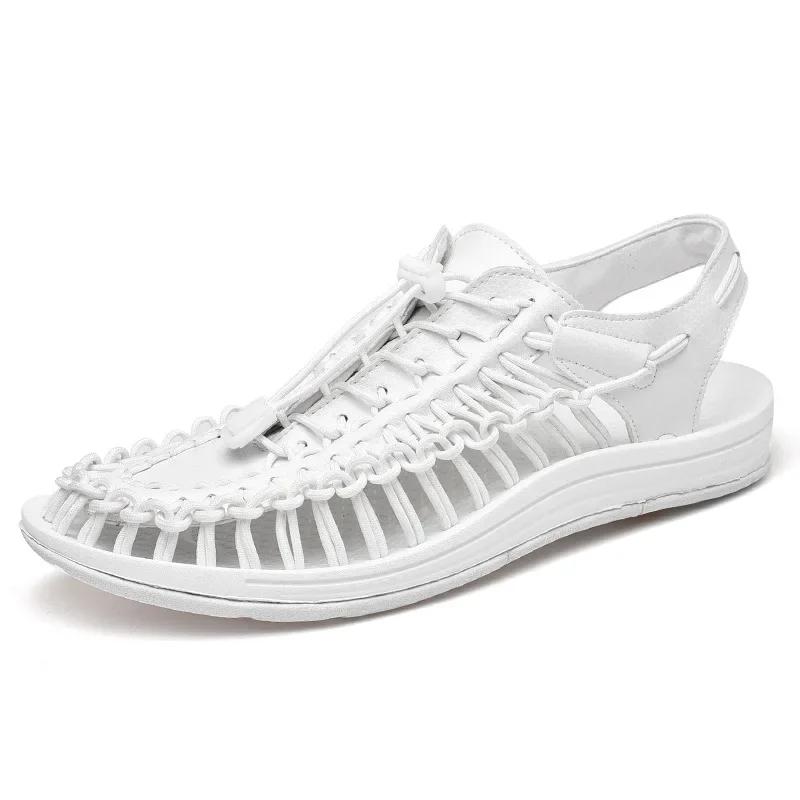 Whoholl Summer Knitted Men Sandals Breathable Casual Shoes for Men Outdoor Beach Sandals Plus Size 35-48 Summer Footwear Man