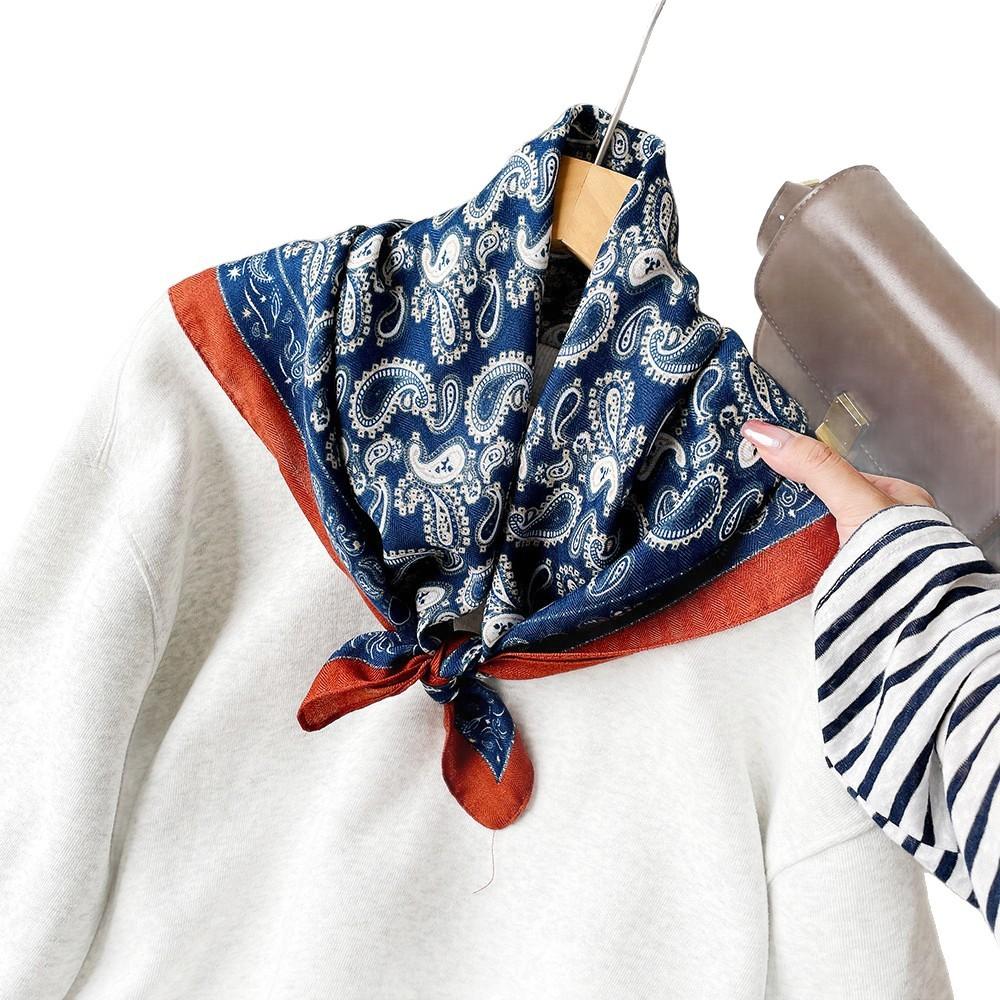 Old money wind cashew nut flower herringbone silk scarf square scarf with shirt shawl scarf versatile high-end scarf