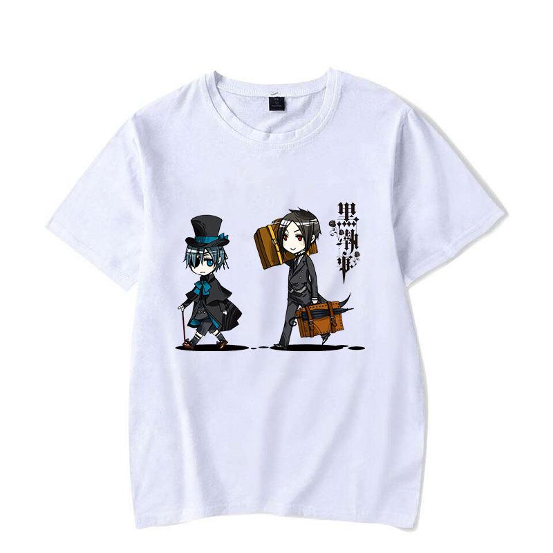 New Anime Black Butler Sebastian Michaelis Ciel Phantomhive Cartoon Print Short Sleeves Jesus Round Neck Men Woman T-Shirt