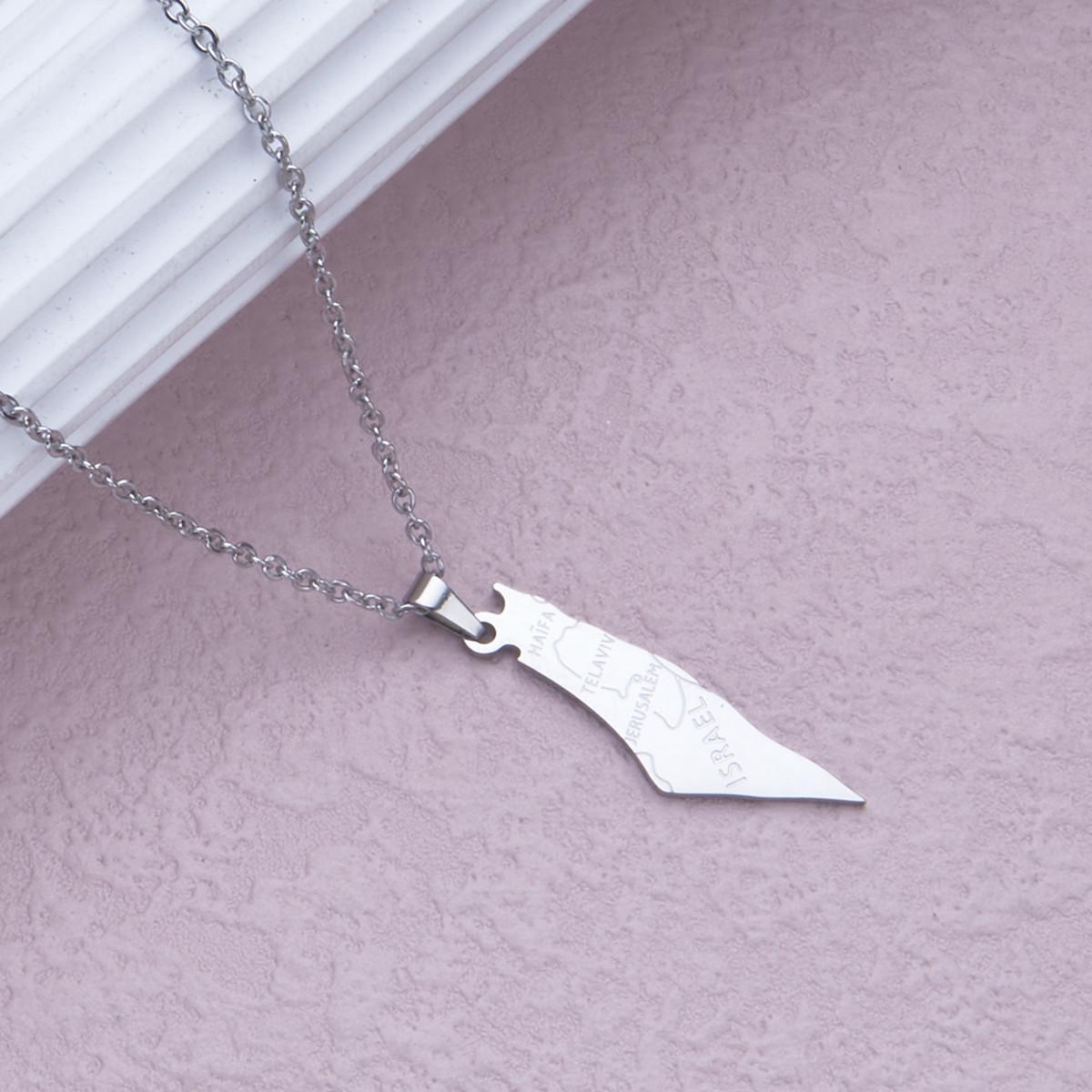 

Ожерелье-подвеска из титановой стали с картой Израиля и Палестины, мужское и женское ювелирное изделие, ремешок, подвеска с названием города