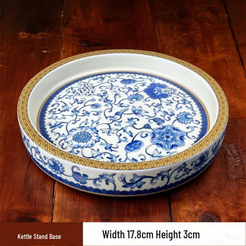 Blue and White Porcelain Lotus Kung Fu Tea Set: Enamel Teacup, Hovering Lid, Teapot, Saucer, and Master Cup.