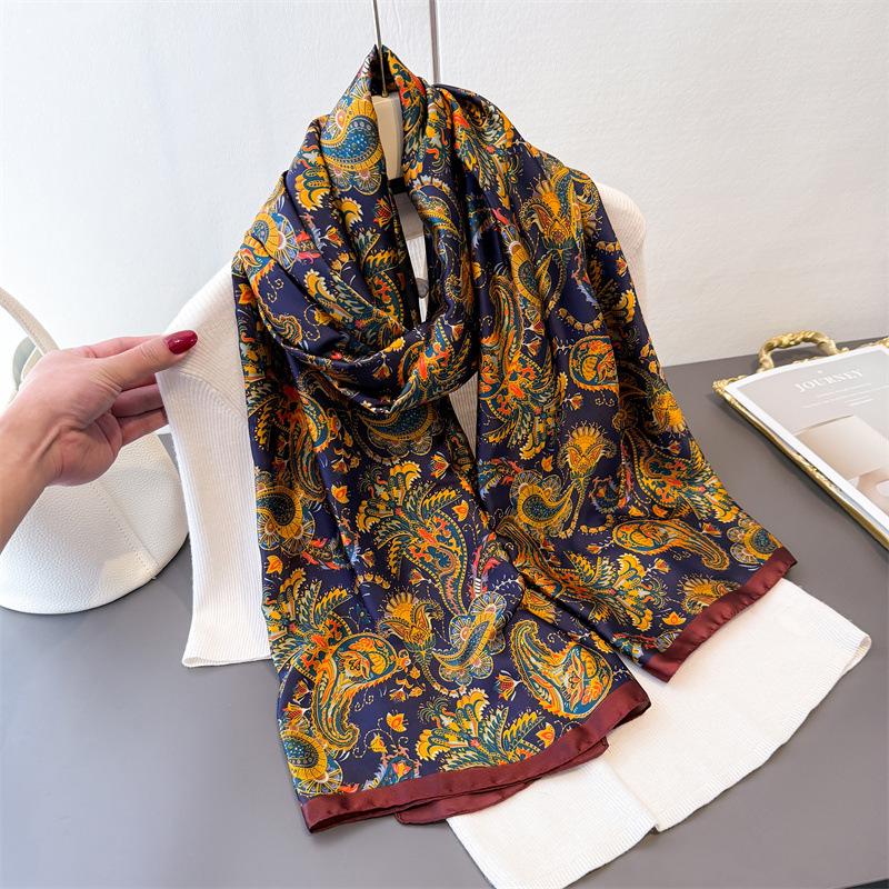 

Ретро Кашемировая Имитация Шелковая Парча Модный Солнцезащитный Шейный Платок Длинный Шарф Шелковый Принт Шаль Универсальная Бандана Шарф 180*80cm