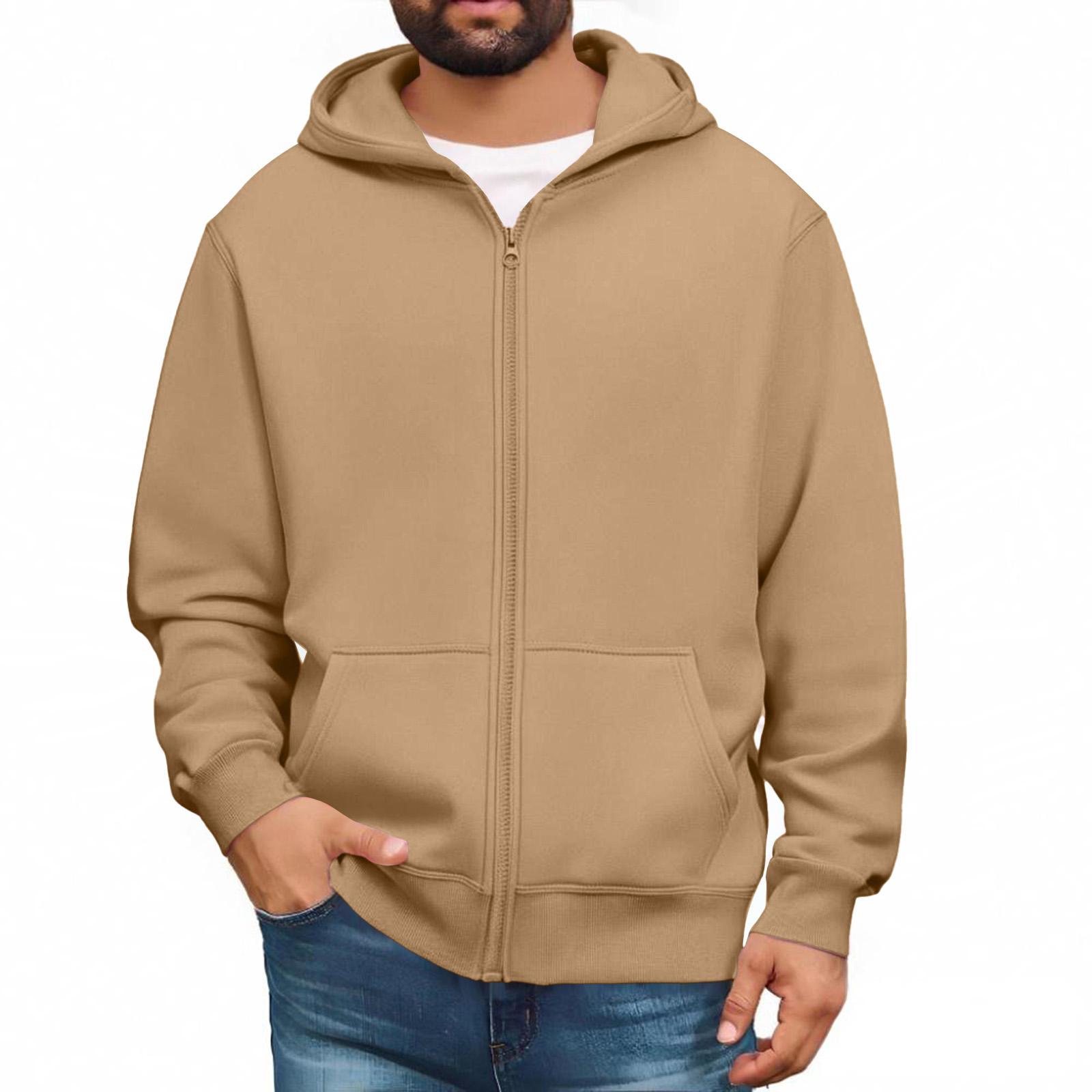 Amydeal Heren Sweatshirts met Lange Mouwen en Volledige Rits, Pullover Tops, Casual en Lange Jassen met Zakken L kameel