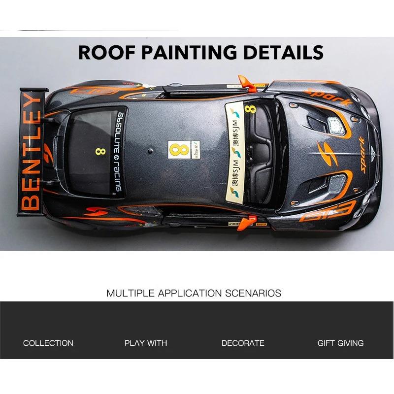 1/24 Bentley Continental GT3 Free Wheeling High Light Sport Racing Car Model Toy Diecast Metal Alloy Miniature Replica
