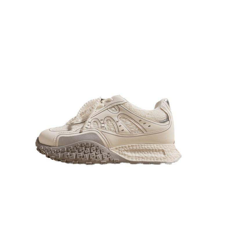 7 Inner Height Increase Women's New Platform Silver Casual Shoes Ballet Waffle White Shoes