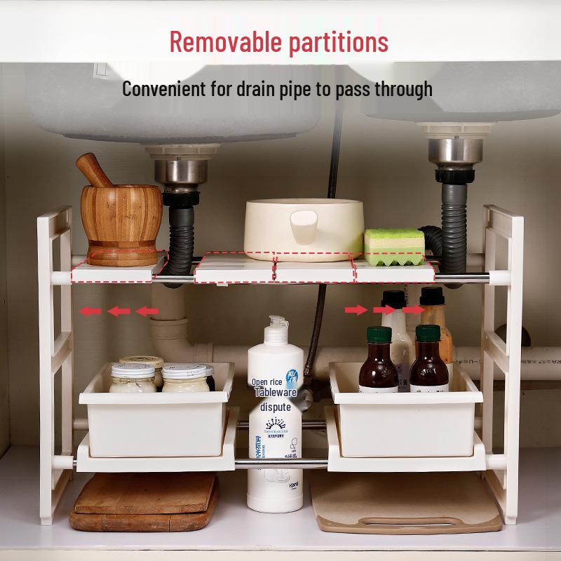Retractable Stainless Steel Under-Sink Organizer with Pull-Out Drawer