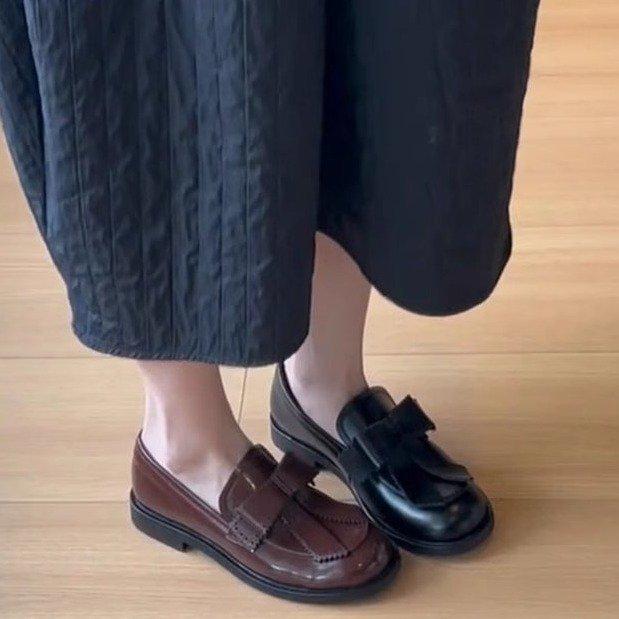 [Ushilai] British style thick heel temperament loafers women's 2025 spring new bow casual one pedal