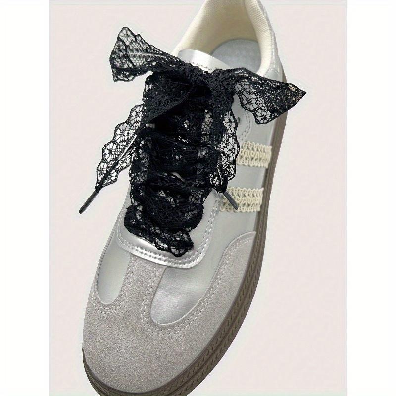 2pcs Lace Shoelaces, Beautiful DIY Ballet Girl Accessories, Black & White Silk Lace Trim Shoelaces