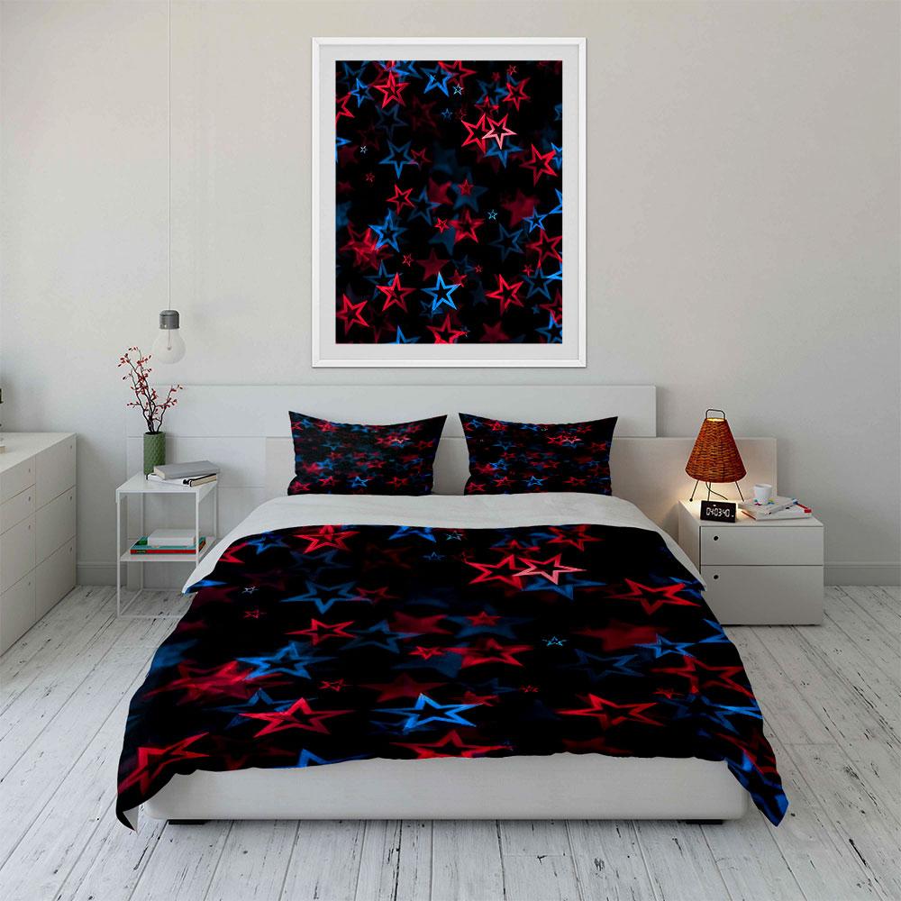 Red and Blue Starry Bedding Set Bedding Duvet Cover Set Duvet Cover Pillowcases  (1 * Duvet Cover 2 * Pillowcases, Without Duvet Insert)