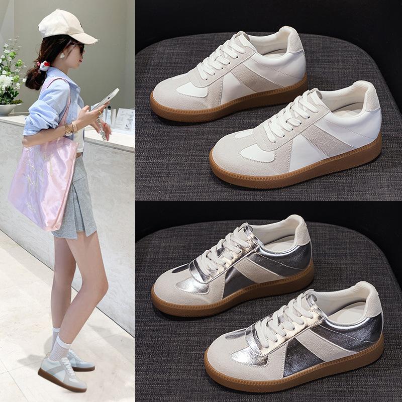All-cowhide German Training Shoes Women's Little White Shoes Women's Shoes 2025 New Spring and Autumn Flat Bottom Versatile Casual Inner Height Incre