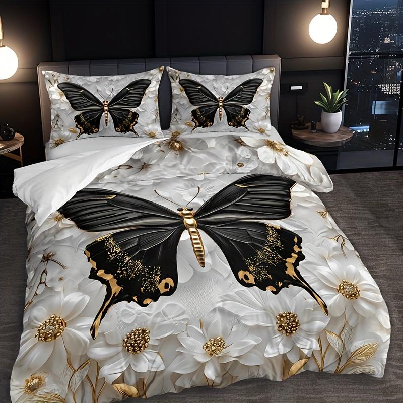 Comforter 3Pcs Three-Dimensional Golden Flower Butterfly Set 1 + 2 S Without Pillow Core