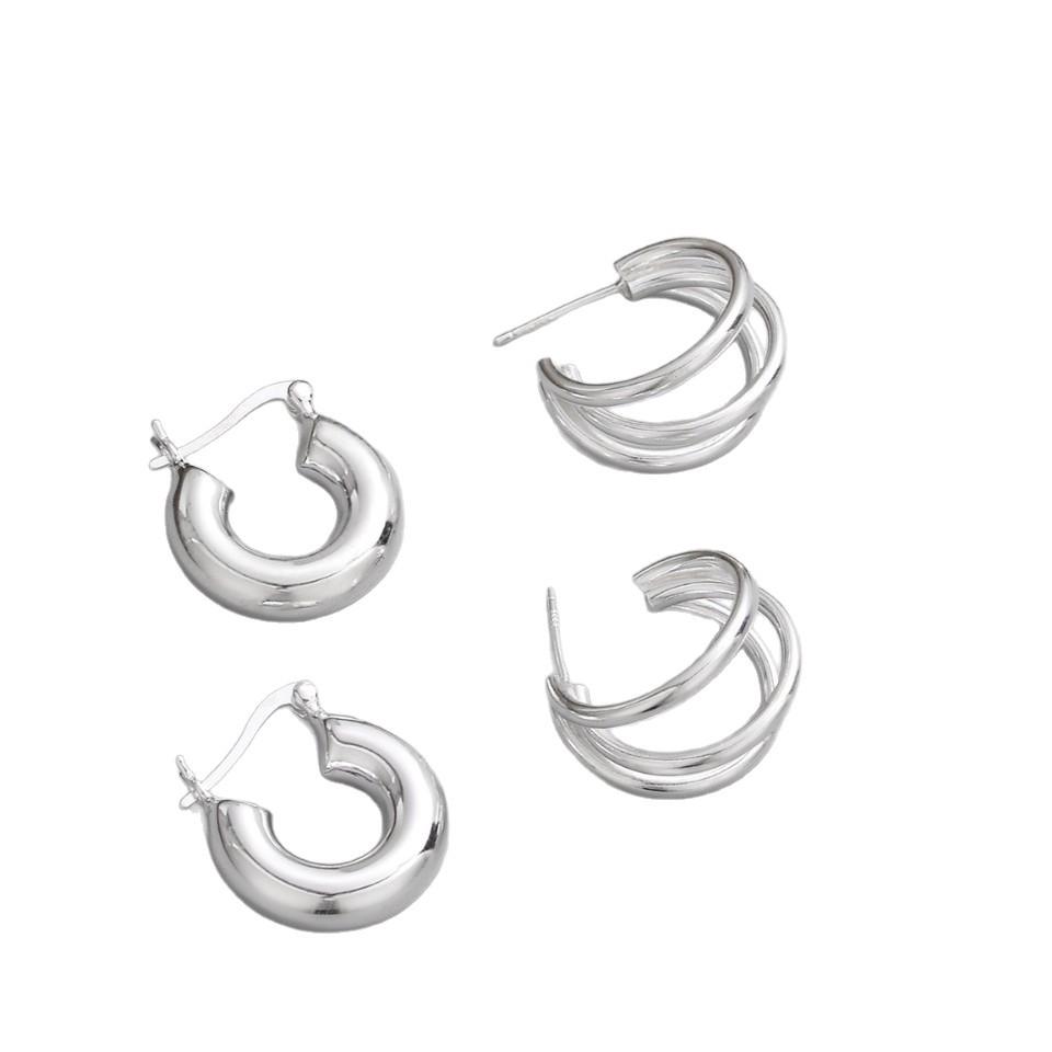 S925 Sterling Silver Crescent Moon & Oval Ear Cuffs – Retro Geometric Earrings for Women