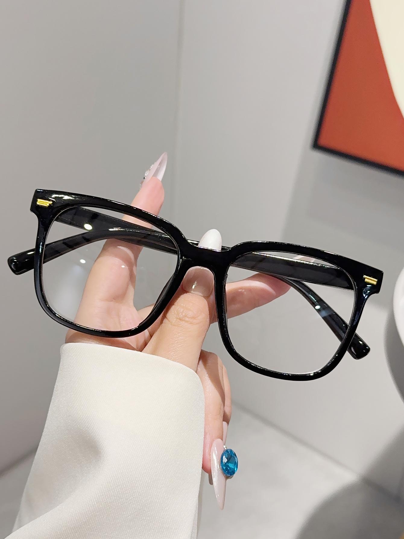 

1Pc Women s Fashion Square Frame Glasses with Rice Nail Decoration Suitable for Daily Wear, Office, and Reading Use