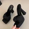 Modische Stilvolle Schleife Super High Heel Slipper Damen Schick Dicke Sohle Eckige Zehen Sandalen Damen Party Slip On Plateau Pantoletten Mujer