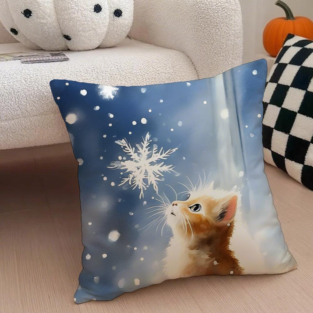 KKitty Cat Fireworks Snowflakes Cushion Cover Throw Pillow Cover Hidden Button Durable Polyester Chair Cushion