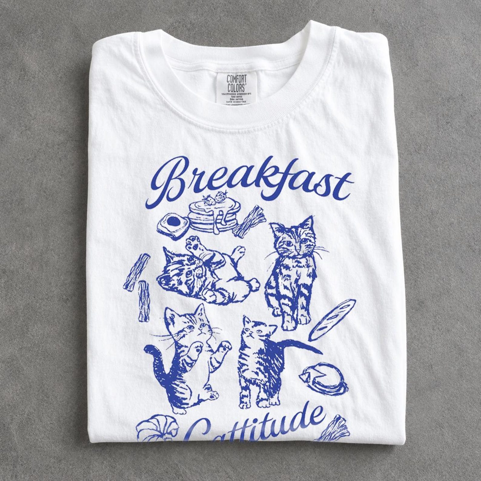 Breakfast Cats Graphic Tee, Cute Cat Lover Shirt, Funny Cat Breakfast T-Shirt, Kawaii Cat Tee, Cat Mom Gift, Vintage Cat Graphic S