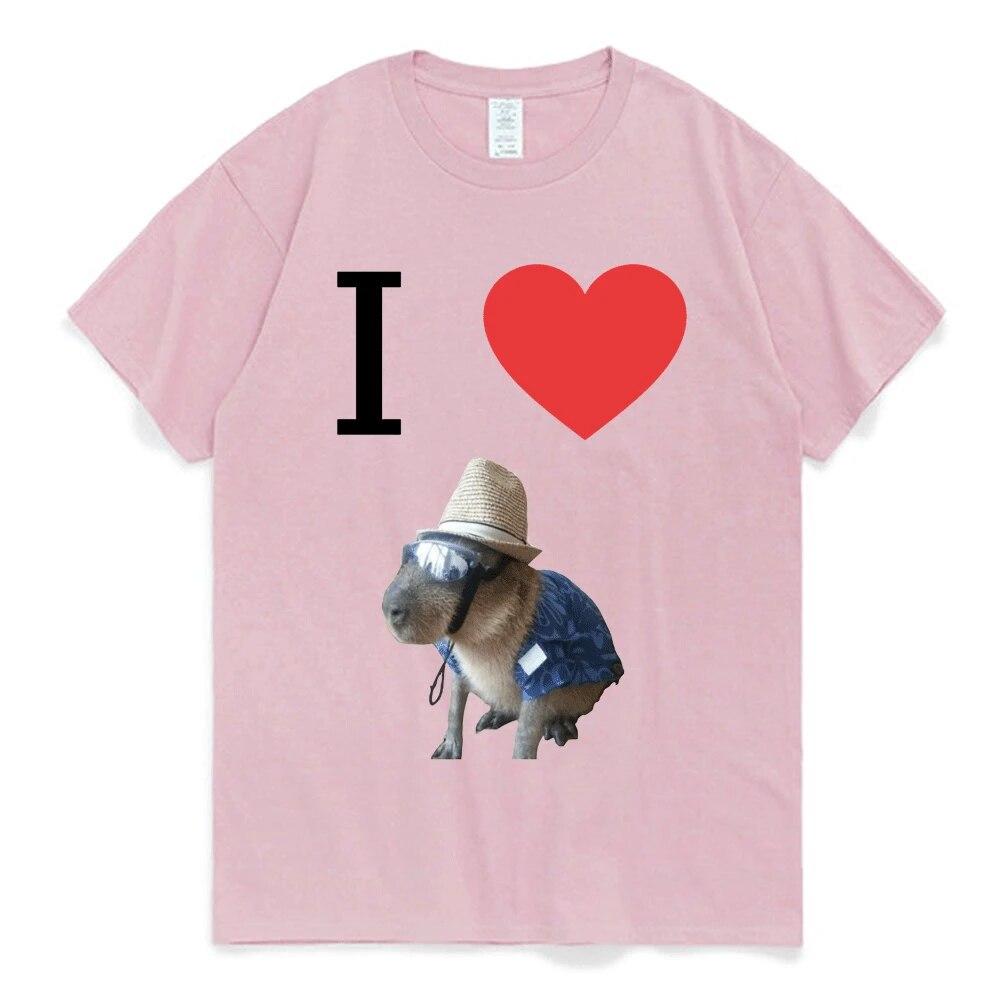 Funny I Heart Capybara T Shirt Kawaii Graphic T-shirts Unisex Women Cotton Casual Short Sleeves Oversized Harajuku Streetwear Tees