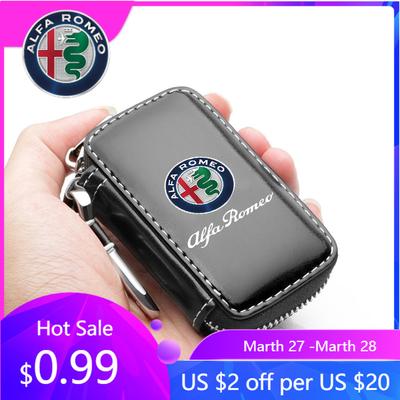 For Alfa Romeo 2026 Hot Sticker Car Key Bag Zipper Case PU Leather Anti-Theft Key Fob Pouch For Alfa Romeo Giulia Stelvio Giulie