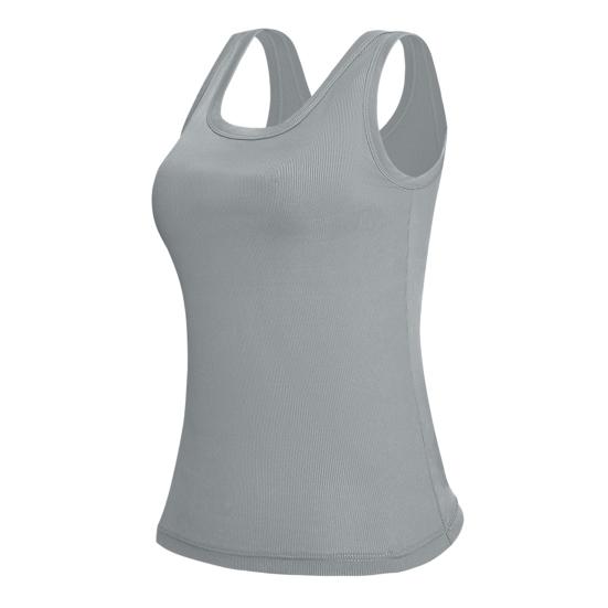 

Yoga Vest Super Soft Stretch Fabric Built-in Bra Camisole Square Neck Sleeveless Slim Fit Layering L сірий