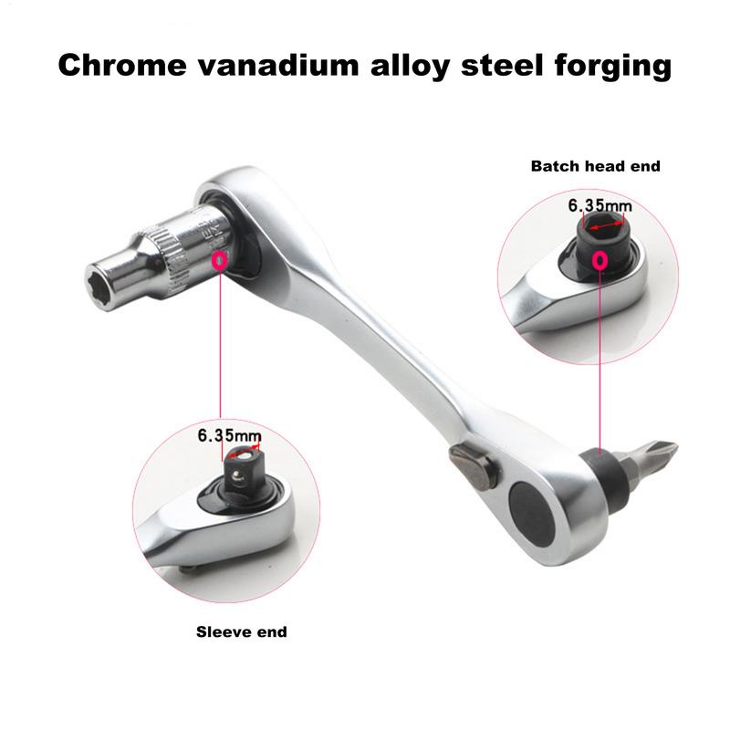 1/4 Inch Drive Ratchet Double Headed Small Bit Ratchet Wrench Angled Screwdriver Extension Bit Holder Practical Accessories Tool