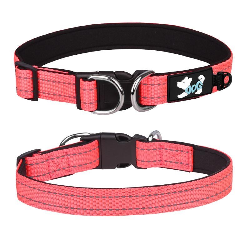 Nylon Hundehalsband Mittel Groß Reflektierend Doppel-D-Ring Haustierhalsband mit Verstellbarer Schnalle & Komfort-Neoprenpolsterung Haustierbedarf