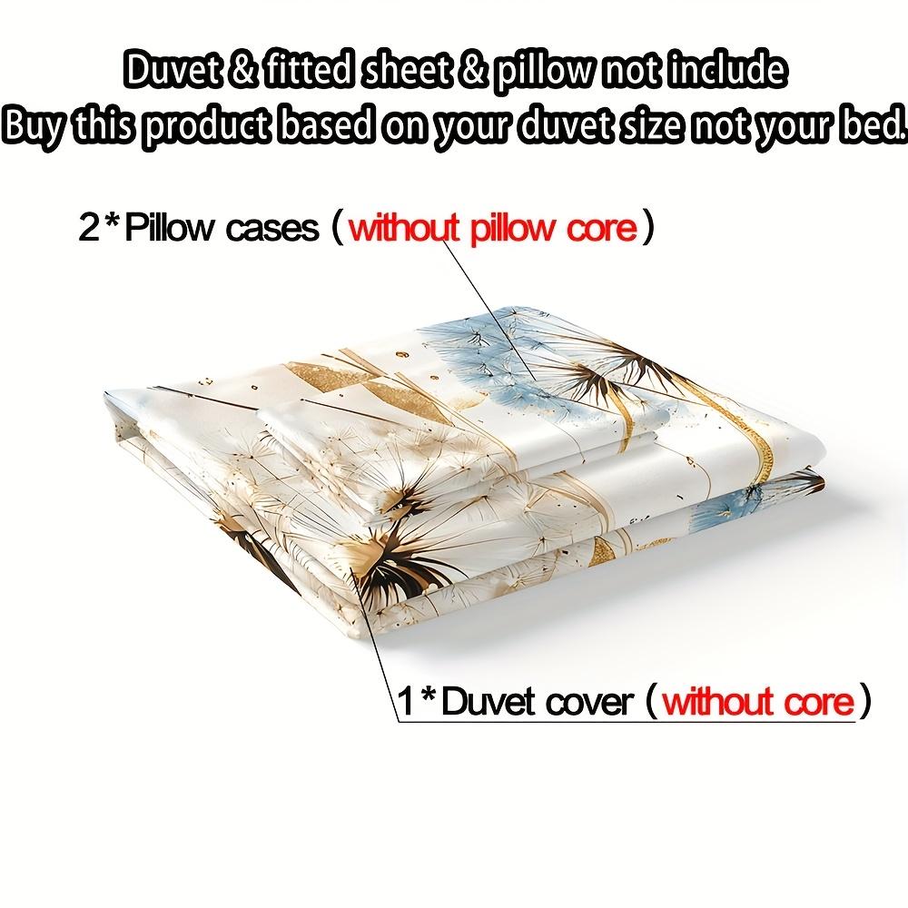 3pcs Golden Foil Dandelion Duvet Cover Set (1 Duvet Cover + 2 Pillowcases, No Insert), Golden and Blue Dandelion Pattern 3D