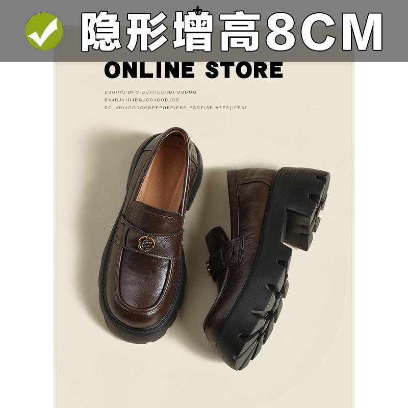 

Leather platform women s new spring camellia small leather shoes increased by 8cm British single shoes small size 33 39