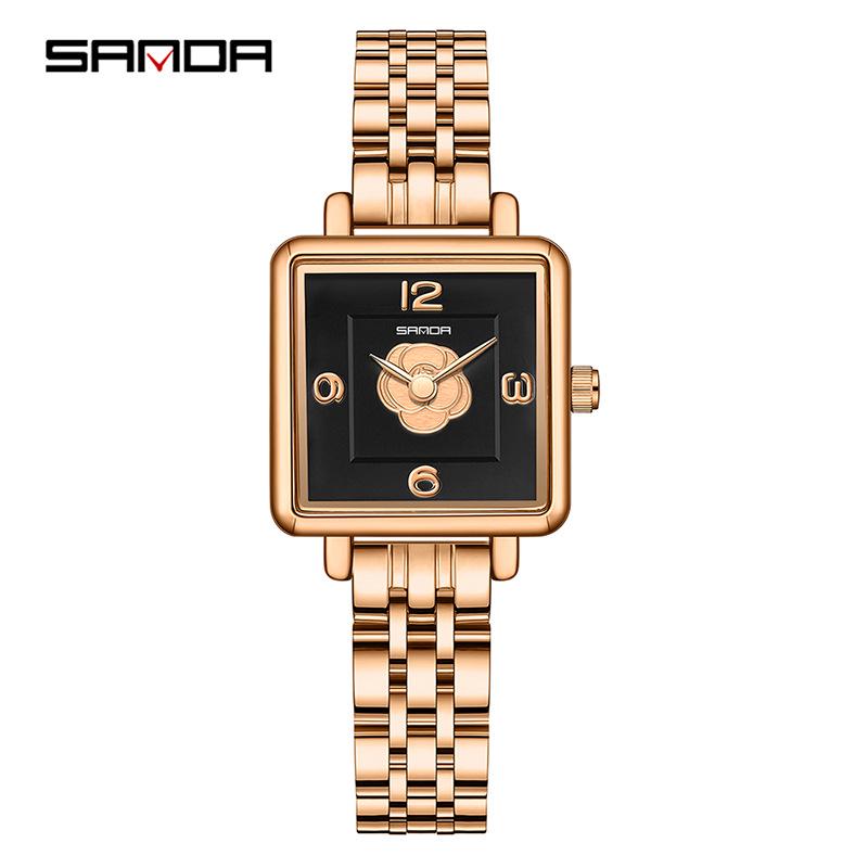 Sanda Women's Retro Waterproof Quartz Watch - Small Square Elegant Rose Dial