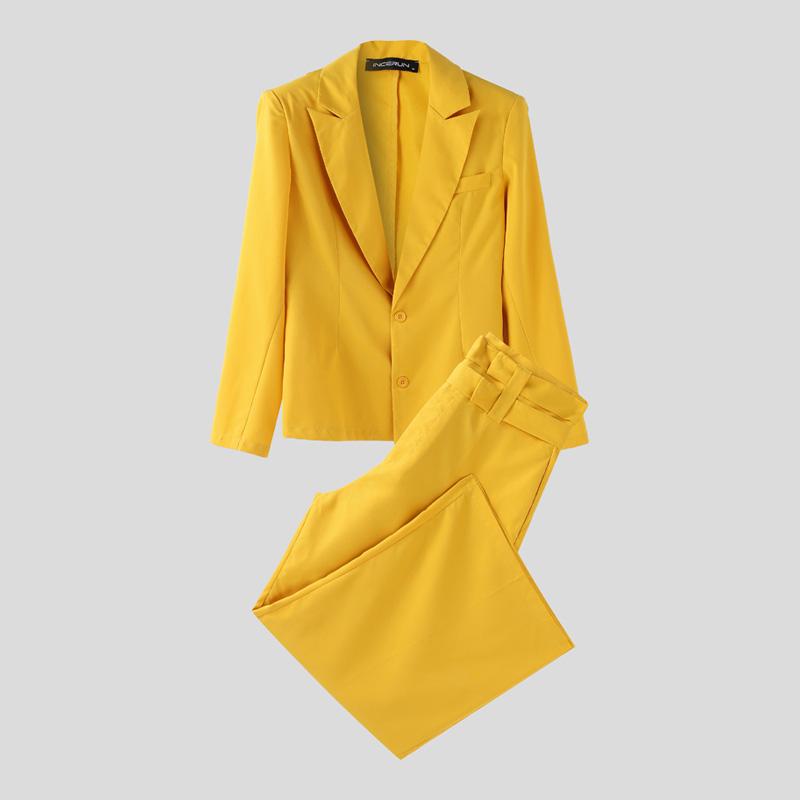 

INCERUN Men Sets Long Sleeve Thin Blazer Long Pants Two Piece Suit Casual Outfits 5XL жёлтый