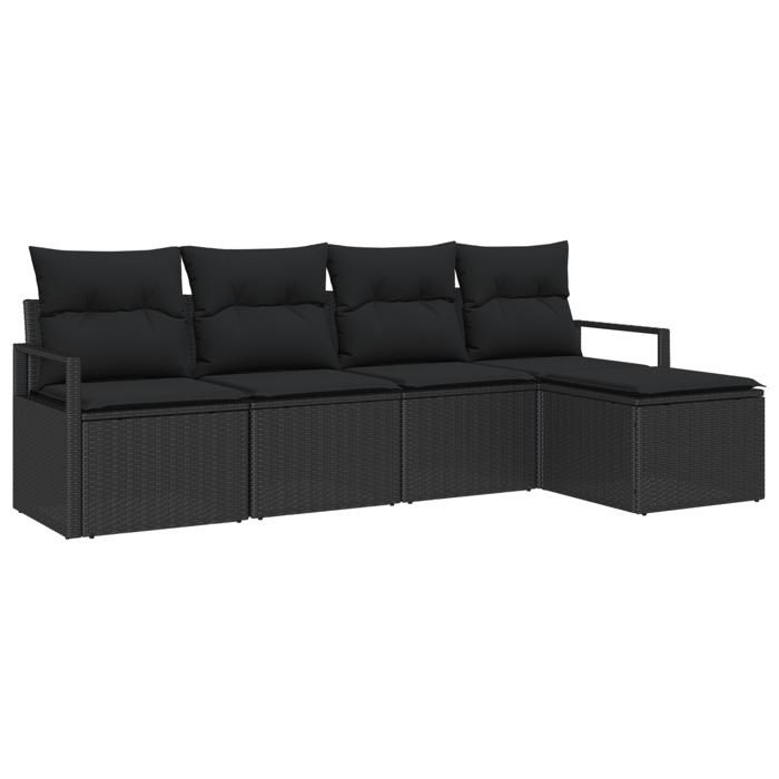 Ensemble de Canapés de Jardin de 5 Pièces avec Coussins Noir Poly Rotin, Canapé de Jardin 2 Places avec Rangement 3355012
