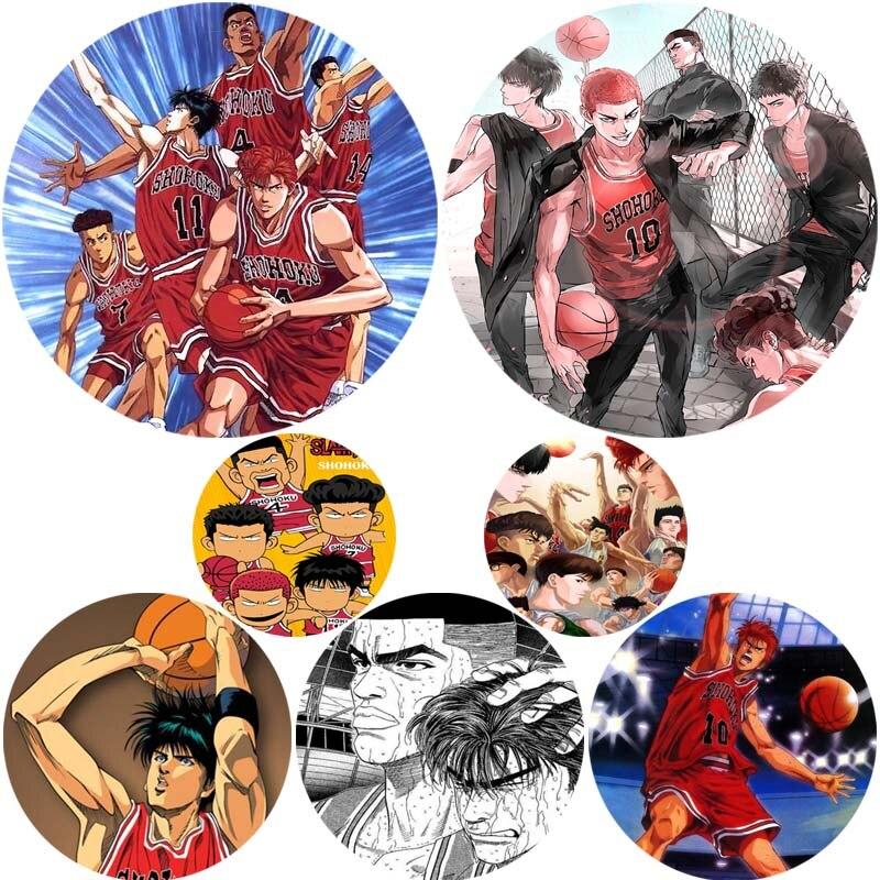

58 мм модные украшения аниме Slam Dunk значки булавки декор броши круглые металлические значки для одежды аксессуары для рюкзаков украшения подарки