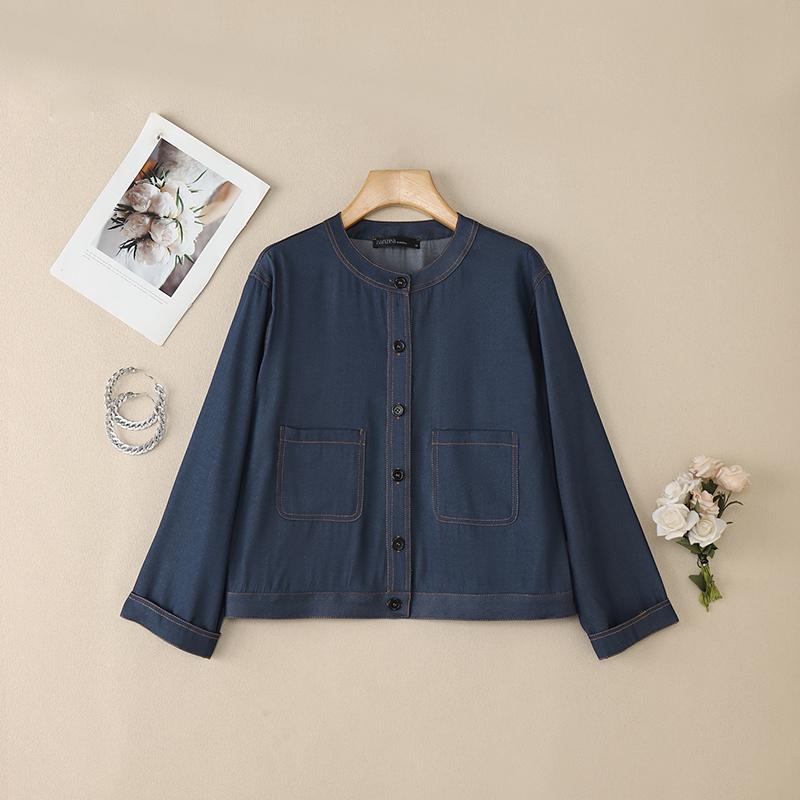 

ZANZEA Женская повседневная блузка с круглым вырезом, свободного кроя, с длинным рукавом и пуговицами XL темно-синий