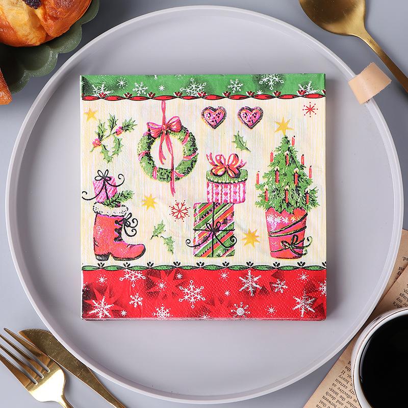 Christmas Printed Napkins - Festive Dining & Bakery Paper Napkins, Disposable Handkerchief Tissue for Home, Restaurant 20pcs/pack