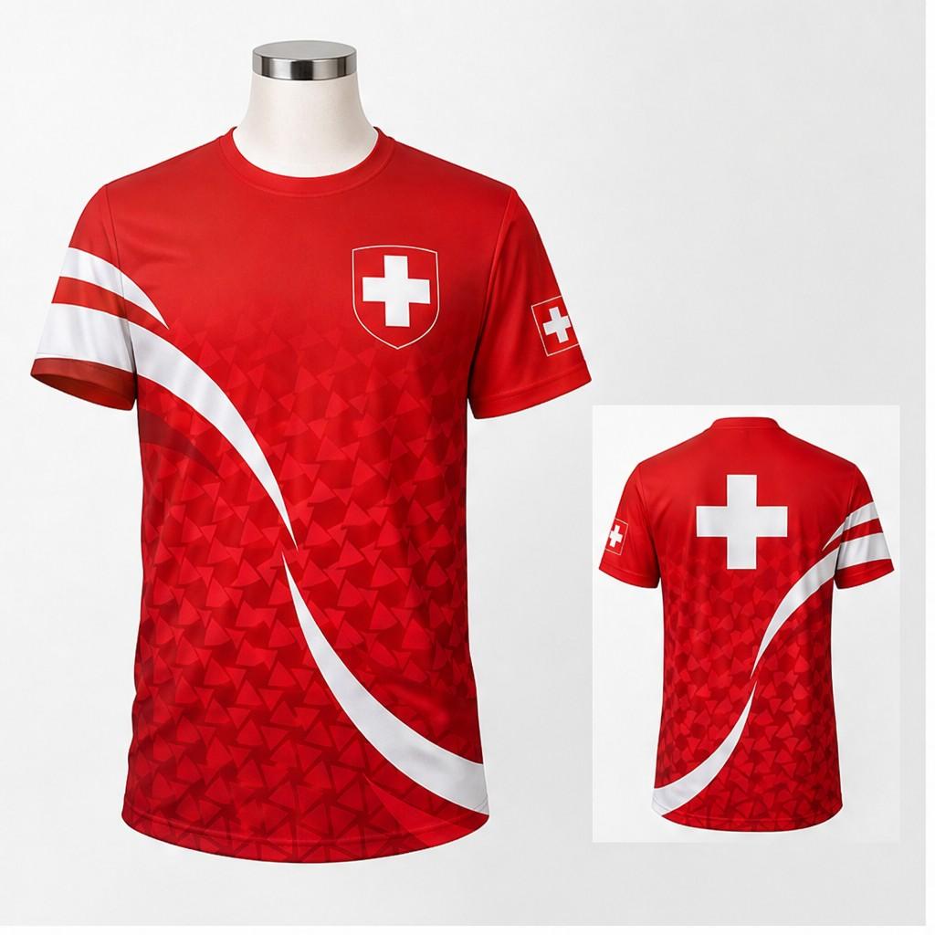 Schweiz Wappen Aufdruck Kurzarm T-Shirt Lässig Rundhals Grafik T-Shirt